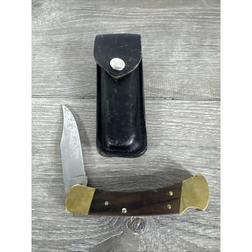 Buck 110 Folding Hunter Knife. 3-dot. (1980-81) USA. Original Leather Sheath - Picture 2 of 9